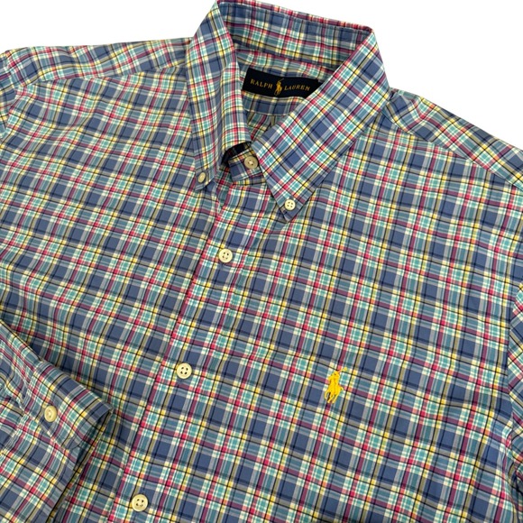 Ralph Lauren Button Down Shirt Mens Blue Multi Plaid L Cotton Classic Fit - Picture 1 of 9